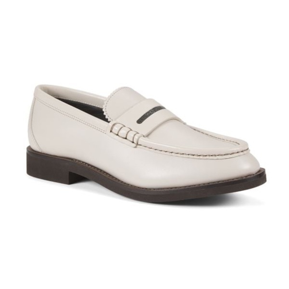 NEW Brunello Cucinelli wmn’s Loafers, Beaded, White-gray color. Dustbags Box.